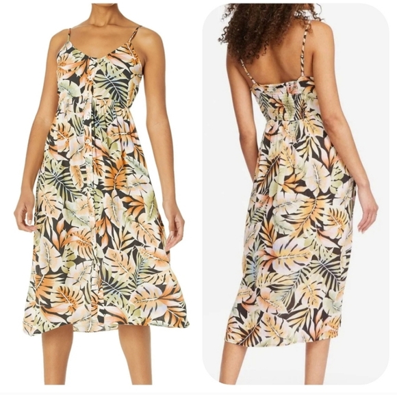 Billabong Venice Babe Tropical Leaf Midi Slip Dress Multicolor M - Picture 1 of 11